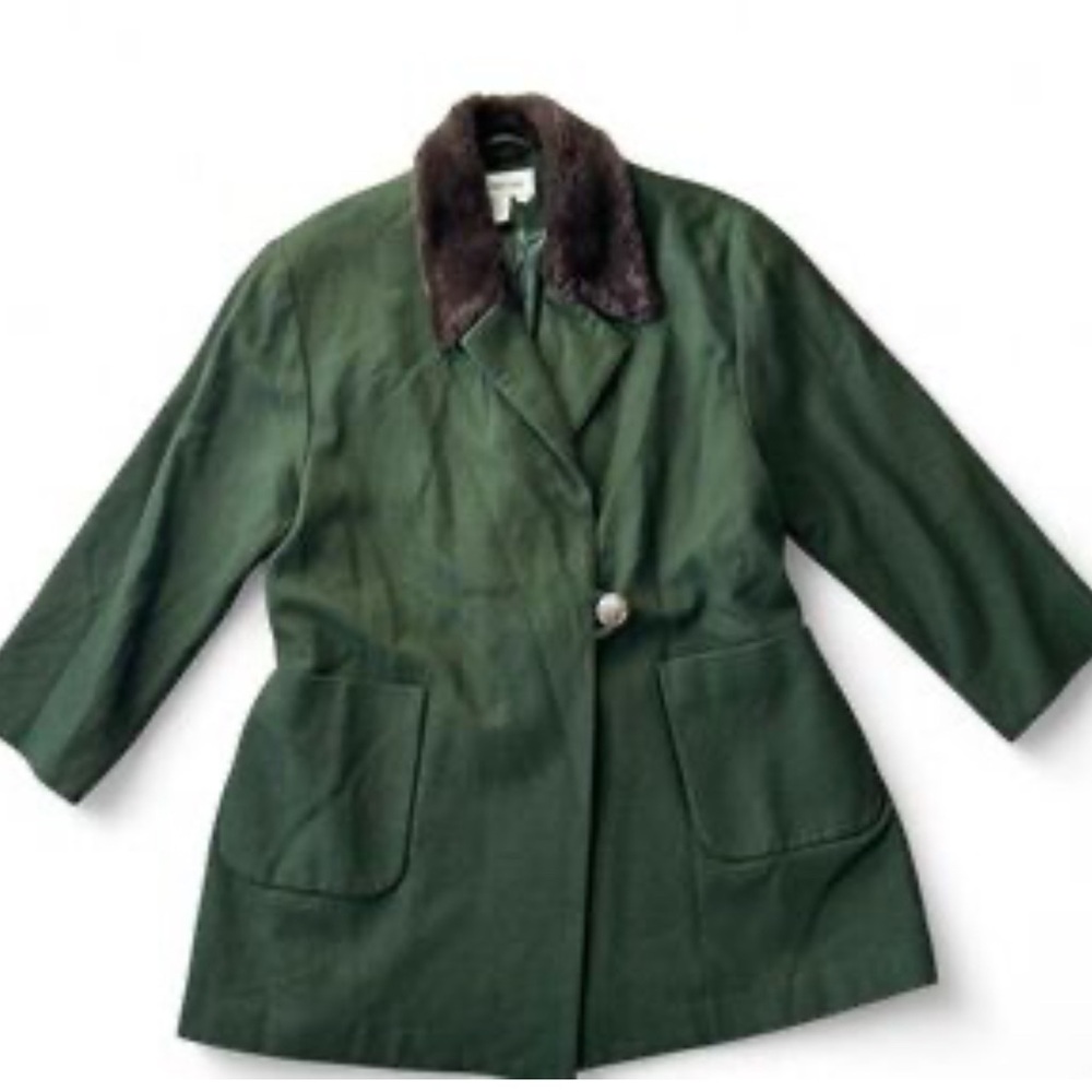 Newport News faux fur collar oversized wool blend forest green coat size 10